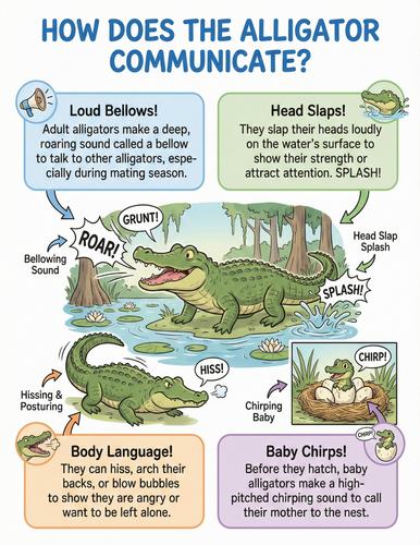 The alligator I How does it communicate I Educational Poster