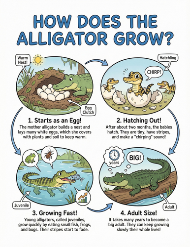 The alligator I How does it grow I Educational Poster
