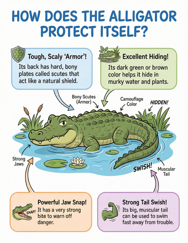 The alligator I How does it protect itself I Educational Poster