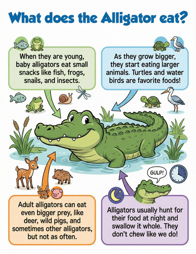 The alligator I What does it eat I Educational Poster