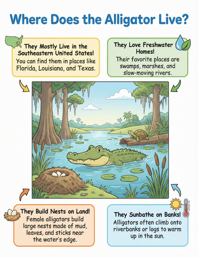 The alligator I Where does it live I Educational Poster