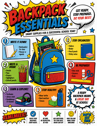 Backpack Essentials I  Educational Poster