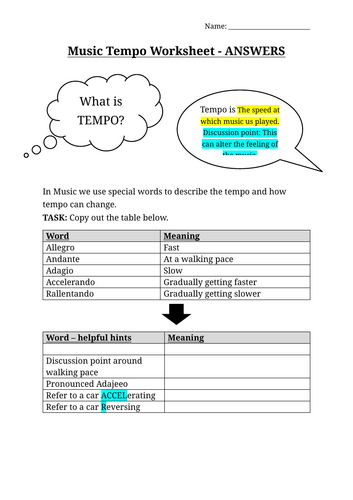 Music Tempo Worksheets 1 & 2
