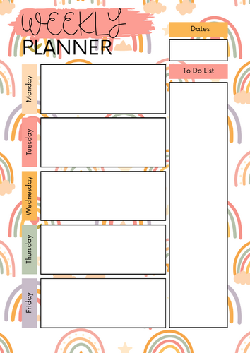 Boho Rainbow Weekly Teacher Planner