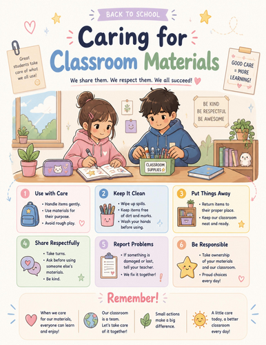 Caring for Classroom Materials I Educational Poster