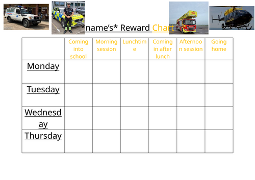 Reward charts x3 including emergency vehicle and lego pictures