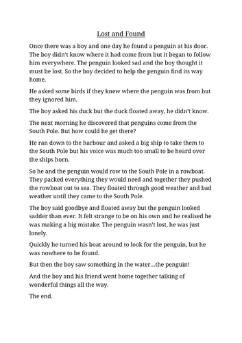 Lost and Found Talk 4 Writing version of story