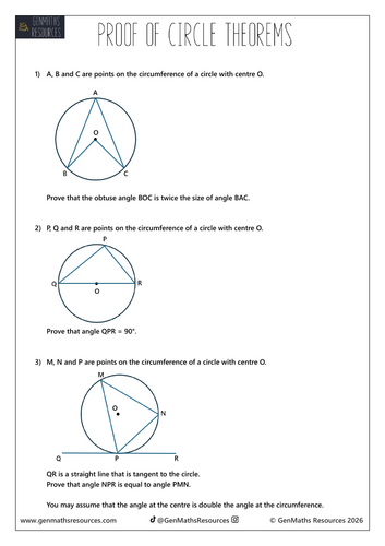 Proof of Circle Theorems - Maths GCSE Higher Worksheet