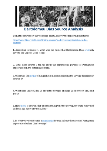 Bartolomeu Dias Source Analysis Worksheet