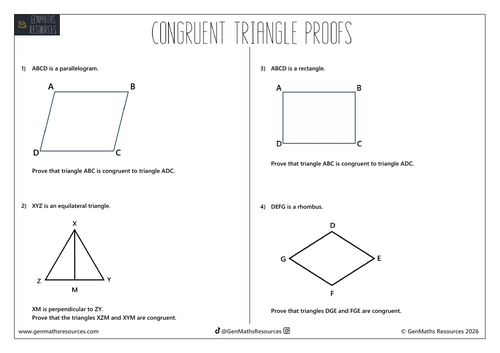 Congruent Triangles - Maths GCSE Higher Worksheet