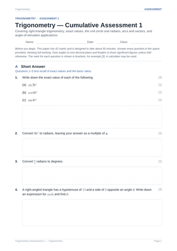Trigonometry Cumulative Assessment 1