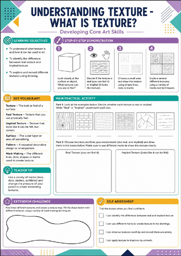 KS3 Art Texture Worksheet | What is Texture? | Observational Drawing & Mark Making Activity