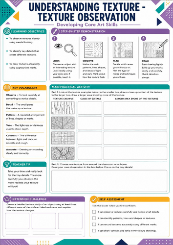 KS3 Art Texture Observation Worksheet | Observational Drawing Practice
