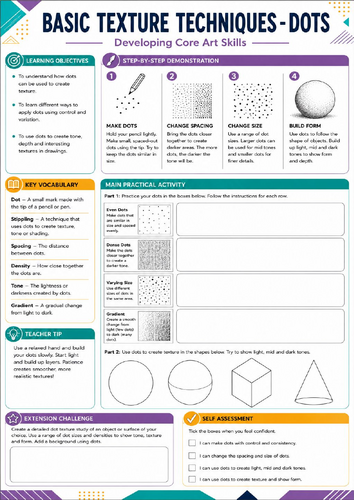 KS3 Art Texture Worksheet | Dots Technique | Pencil Texture Practice