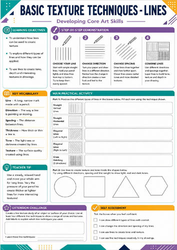 KS3 Art Texture Worksheet | Line Techniques | Creating Texture Through Line