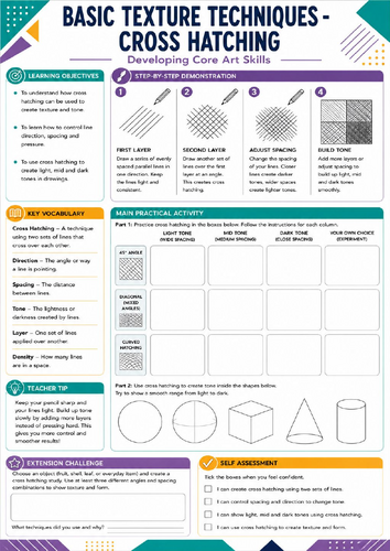 KS3 Art Cross Hatching Worksheet | Texture & Shading Skills