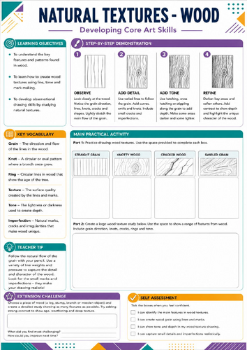 KS3 Art Wood Texture Worksheet | Observational Drawing | Natural Textures