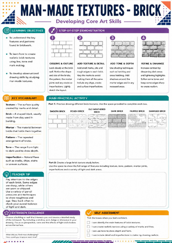 KS3 Art Brick Texture Worksheet | Drawing Man-Made Textures
