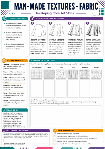 KS3 Art Fabric Texture Worksheet | Drawing Folds & Material