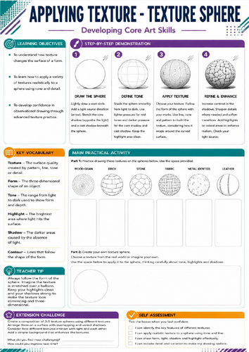 KS3 Art Texture Sphere Worksheet | Applying Texture to Form