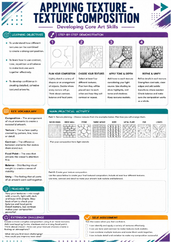 KS3 Art Texture Composition Worksheet | Observational Drawing Challenge