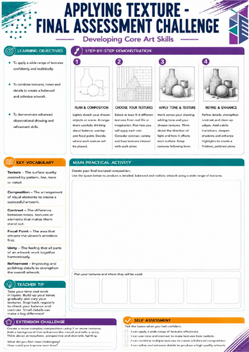 KS3 Art Texture Final Assessment Worksheet | Observational Drawing Assessment