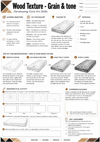 KS3 Art: Wood Texture Worksheet | Pencil Drawing | Grain & Tone | GCSE Art