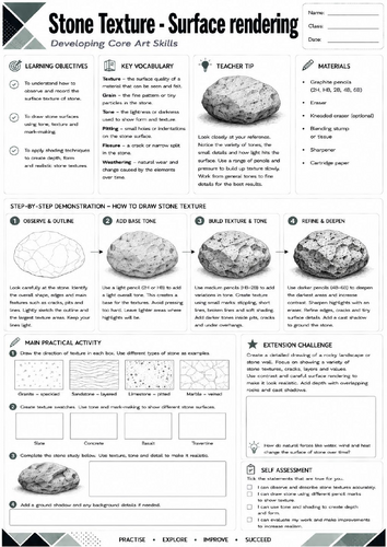 KS3 Art: Stone Texture Worksheet | Surface Rendering | Pencil Drawing | GCSE Art