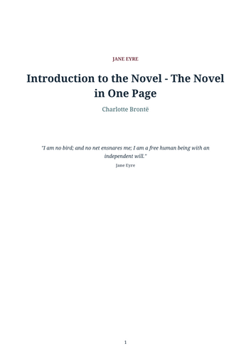 Jane Eyre – The Novel in One Page