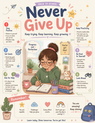 Never Give up I Educational Poster