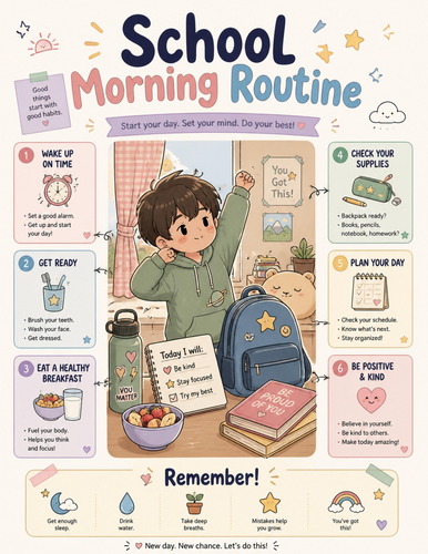 School Morning Routine I Educational Poster