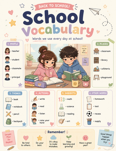 School Vocabulary I Educational Poster