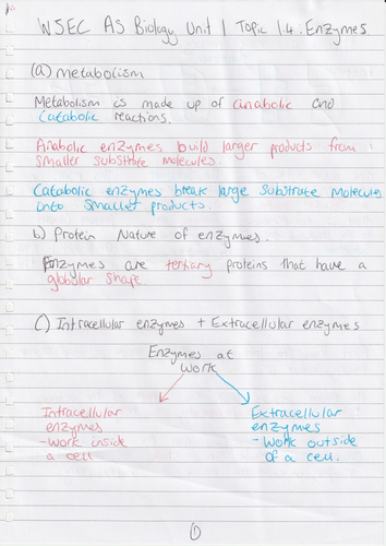 WJEC A level Biology As Unit 1 Topic 1.4: Enzymes notes