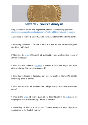 King Edward VI Source Analysis Worksheet