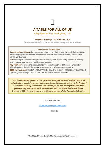 A Table for Us All | First Thanksgiving Classroom Play | American History Drama