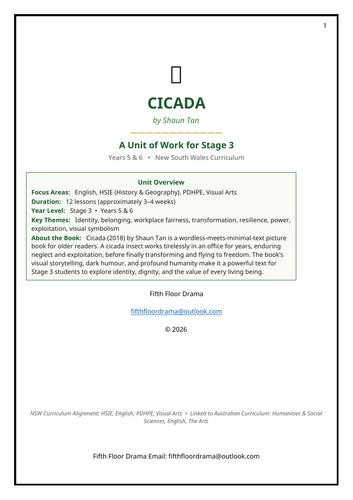 Cicada | Shaun Tan | Picture Book Unit | English Activities & Assessment