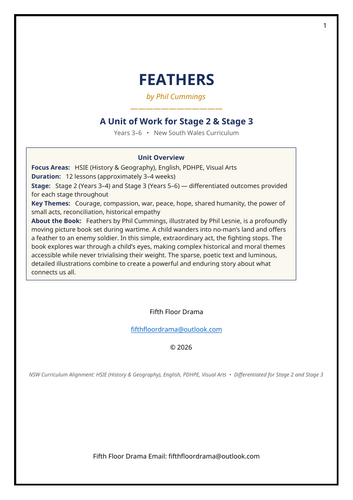 Feathers | Picture Book Unit | Phil Cummings | English Reading Activities