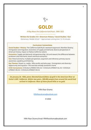 Gold | California Gold Rush Classroom Play | American History Drama Script