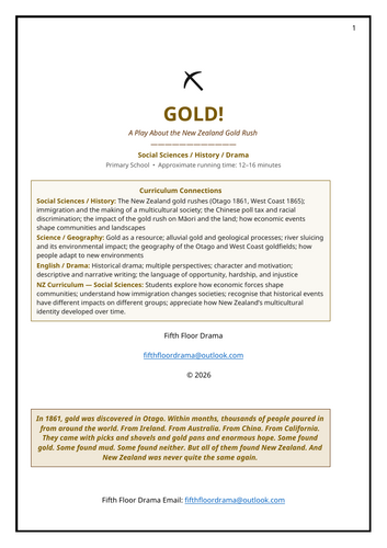 GOLD! | New Zealand Gold Rush Classroom Play | NZ History Drama Script