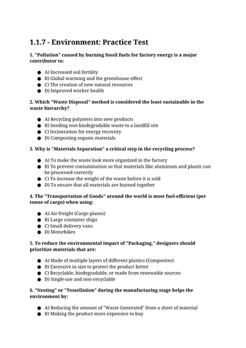 GCSE DT - 1.1.7 Environment: (a), (b), (c), (d)