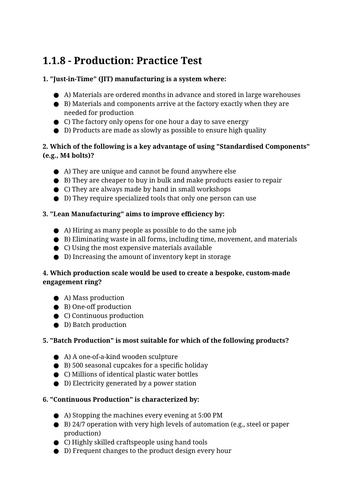 GCSE DT - 1.1.8 Production techniques and systems: (a), (b), (c), (d), (e), (f)
