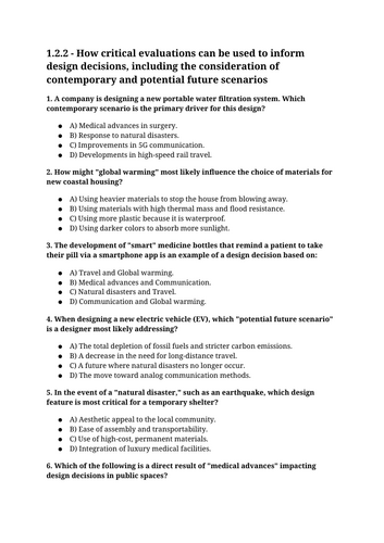 GCSE DT - 1.2.2 How critical evaluations can be used to inform design: (a), (b), (c), (d), (e)