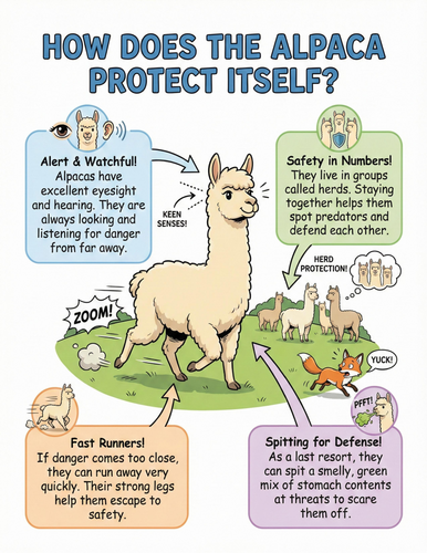 The alpaca I How does it protect itself I Educational Poster