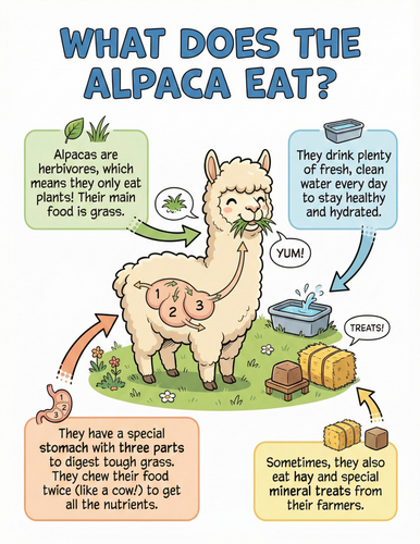 The alpaca I What does it eat I Educational Poster