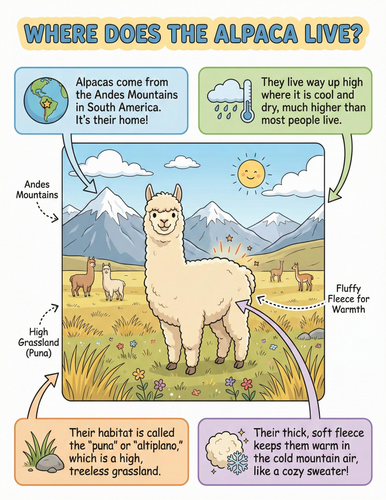 The alpaca I Where does it live I Educational Poster