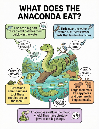 The anaconda I What does it eat I Educational Poster