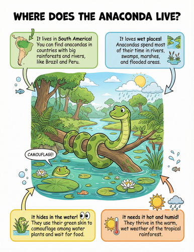 The anaconda I Where does it live I Educational Poster
