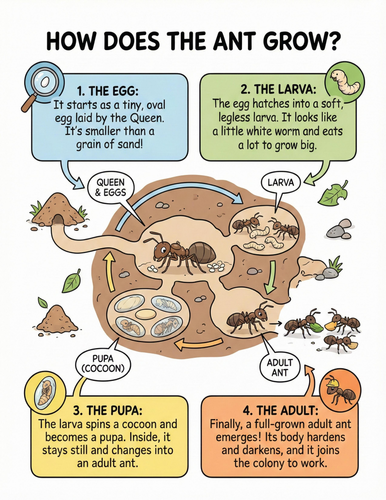 The ant I How does it grow I Educational Poster