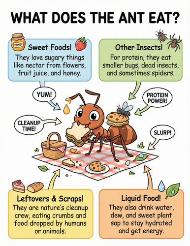 The ant I What does it eat I Educational Poster