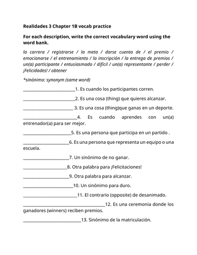 Realidades 3 Chapter 1B vocab practice